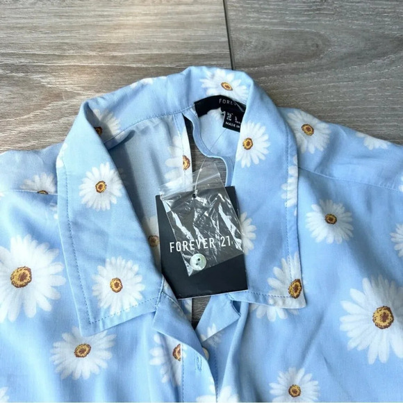 NWT Forever 21 Light Blue Daisy Open Back Button Down Shirt Dress - Picture 7 of 13